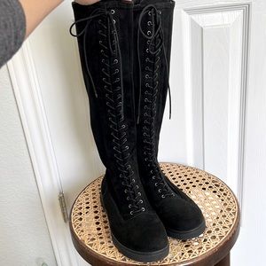 Stuart Weitzman black suede lace up boots